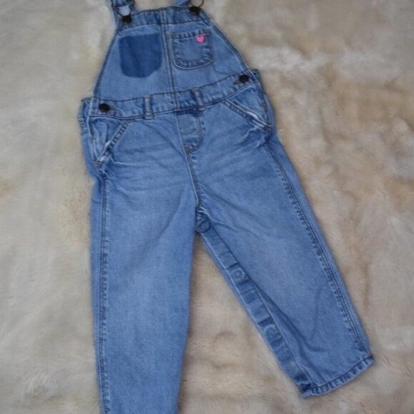 Oshkosh Overalls Girls  Size 24 Months Blue Denim Pants Button Leg - Picture 3 of 7